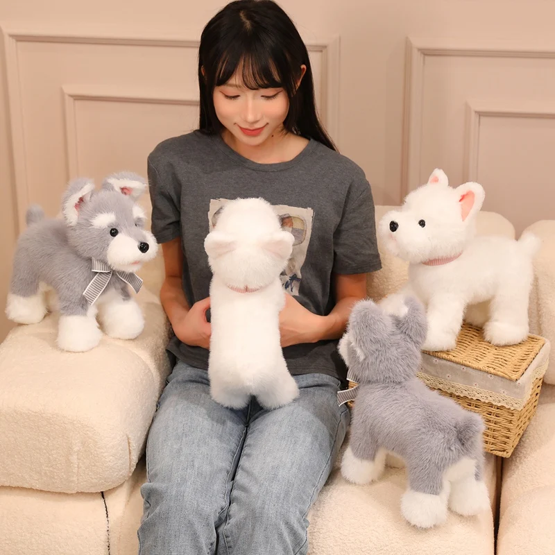 30cm simulación RealLife mascotas gris blanco Schnauzer juguetes de peluche Animal esponjoso lindo cachorro bebé Appsease muñeca para niños regalo