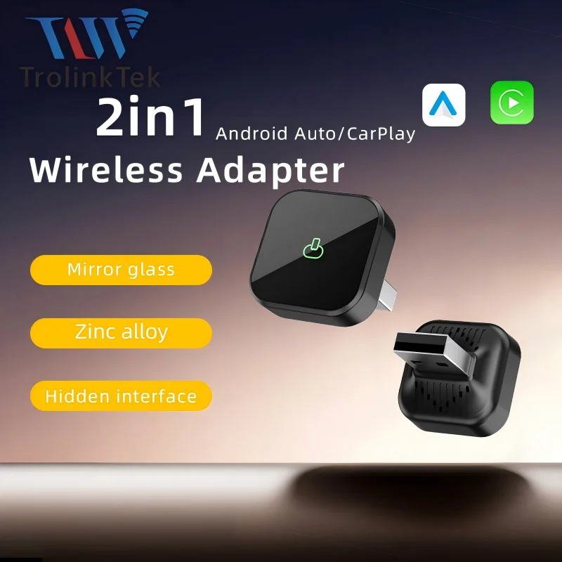 

Беспроводной адаптер 2-в-1 для CarPlay и Android Auto, мини-бокс для 99% автомобилей, подключение Plug & Play, Wi-Fi смарт-донгл
