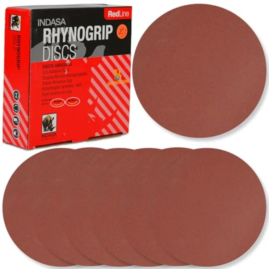 

6 Rhynogrip 50 PCS Sanding Discs 180 Grit Hook Loop Anti-Clog Dust-Free Aluminum Oxide Lubricant Coated High-Performance Abrasi