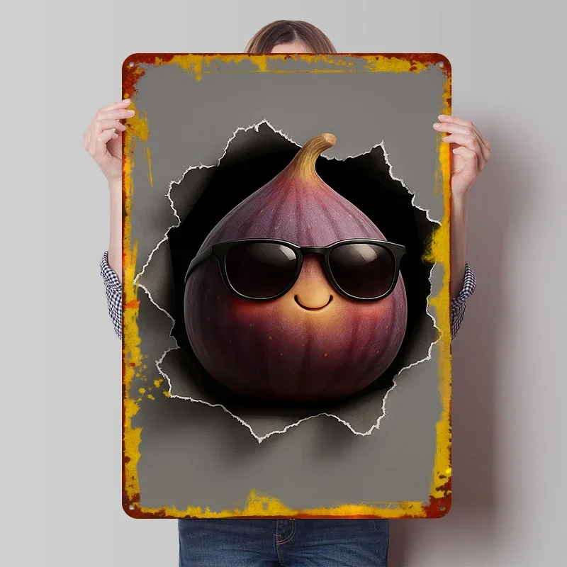 Cool Fig Breaking Through Paper Tinplate Poster Customized Wall Art Vintage Retro Metal Signs for Modern Home Decoration Luxury