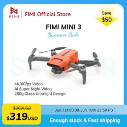 FIMI MINI 3 Camera 245g ultra-lightweight  4K 60fps AI Super Nignt professional drone 3-axis Gimbal Camera Auto Return mode 9km