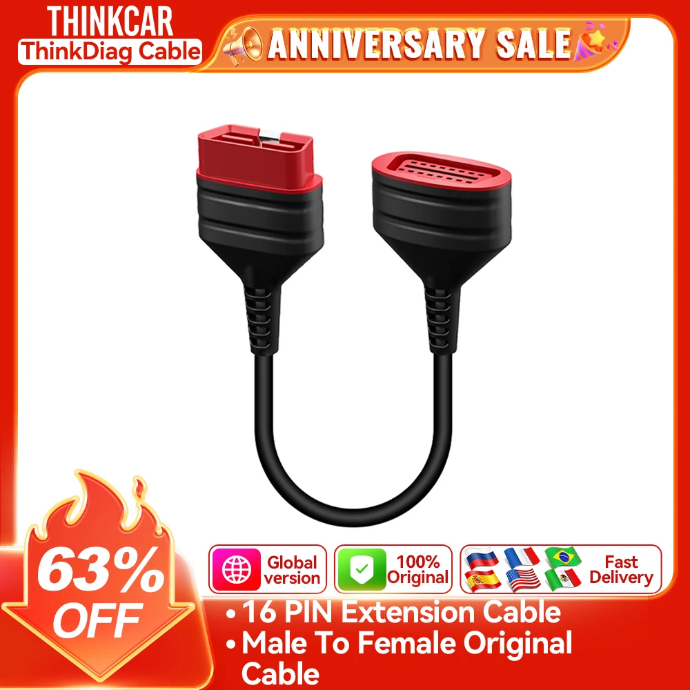 

THINKCAR Extension Cable 16pin OBD2 Diagnostic Extender Cable for Thinkdiag BT200 THINKDAIG MINI THINKDRIVER MUCAR VO7S VO6 VO8