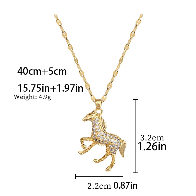 Stainless Steel Luxury Zircon Steed Horse Pendant Necklace Earrings Suitable for Women to Wear Daily Holiday Gift Jewelry New