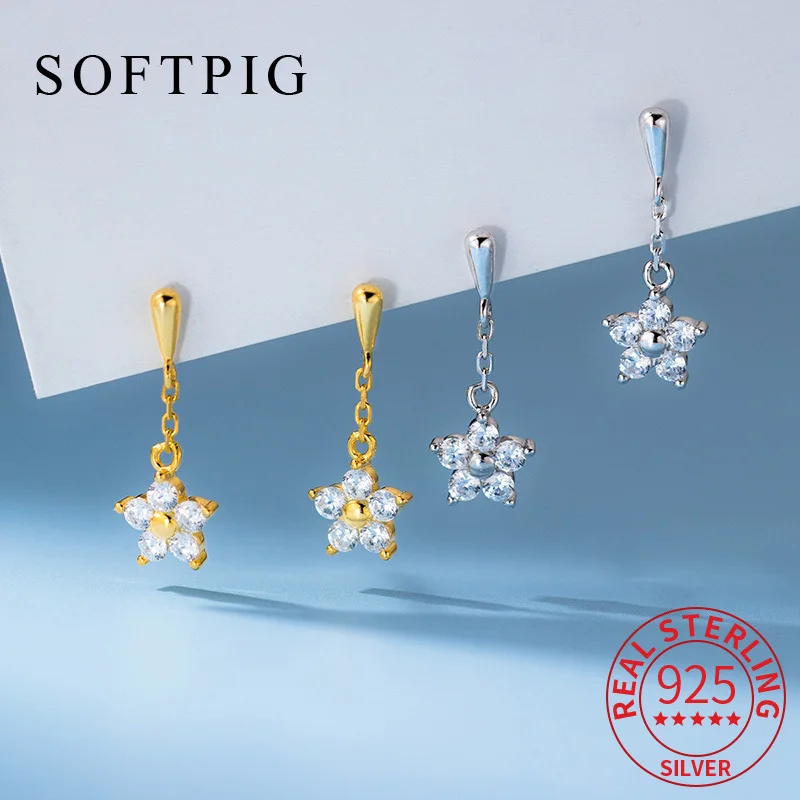 

INZATT Real 925 Sterling Silver Chain Tassel Zircon Star Mini Stud Earrings for Women Classic Fine Jewelry Minimalist Accessory