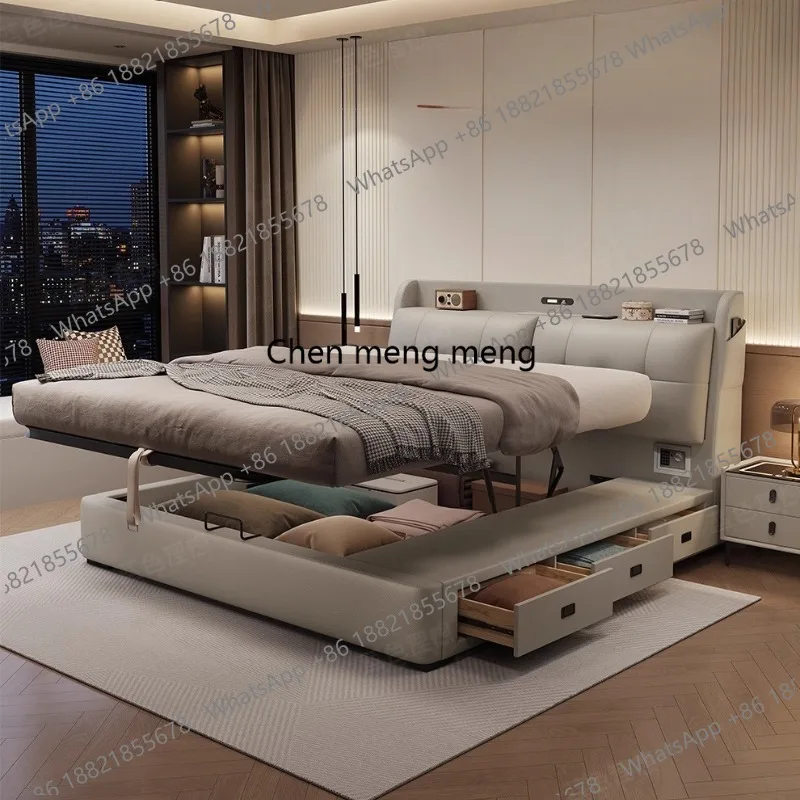 

Master Luxury Bed Waterproof Bedroom Organizer Storage Nightstands Bed Cream Deluxe Camas De Dormitorio Home Accessories