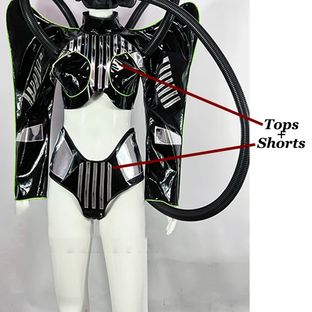 Black Armor Future Show Stage Costume Pu Leather Stand Shoulder Tops Shorts Nightclub Dancer  Party Rave Outfit