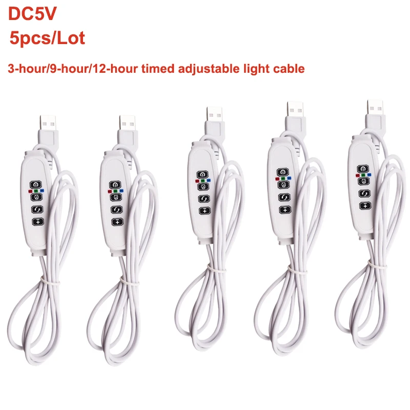5PCS/ lot USB 3-Color  LED Plant Growth Light Control Line  3/9/12H Timer Height Adjustable 10-Level Dimming for Indoor Plants