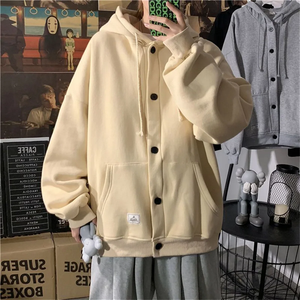 Button Cardigan Man Hoody Cardigan Autumn Winter Fashion Long Sleeve Men Shirt Oversized Streetwear Vintage Solid New Top
