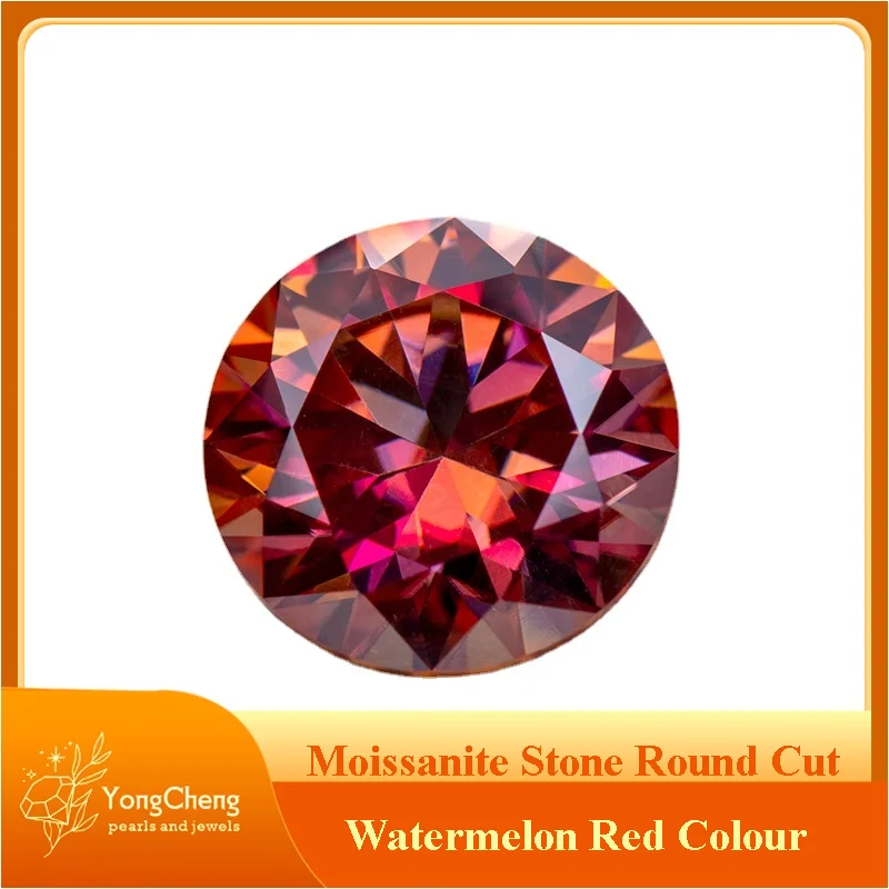 Moissanite Stone Round Cut Watermelon Red Colour Lab Created Synthetic Gemstone Passed Diamond Tester Comes With GRA Certificate