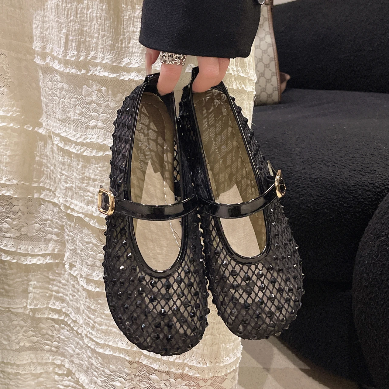 

Ladies Sandals Summer New Flat Mesh Hollow Luxury Brand Women's Sandals Sexy and Comfortable Mary Jane Office Women's Slippers