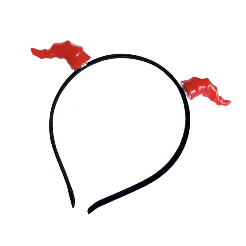 P9FE Devil Horn Hairhoop لحفلات الأزياء لعب الأدوار الحدث Hairband Headpiece مريح لحفلة عيد الهالوين