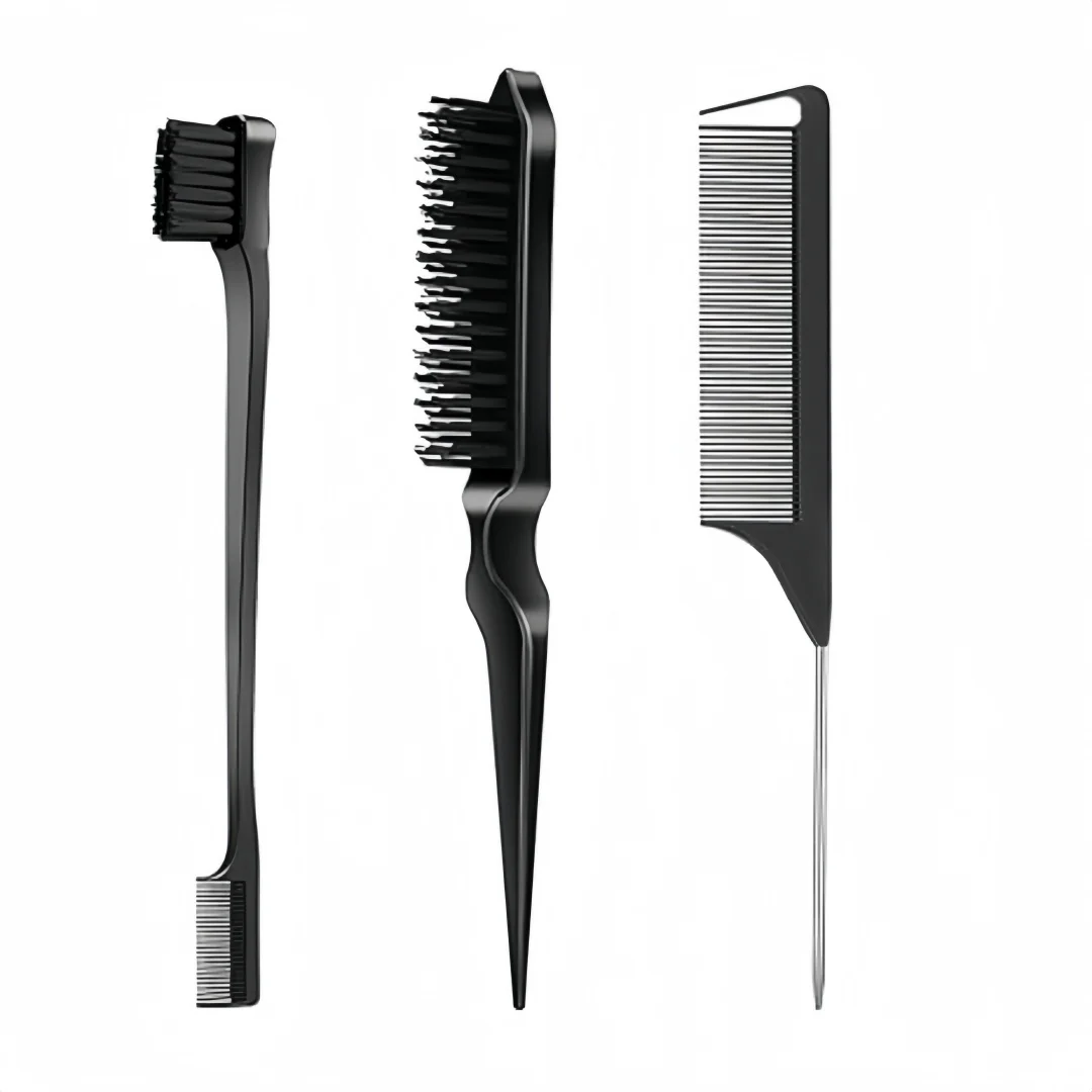 3Pcs Slick Back Hair Brush | Rat Tail Comb, Edge | Bristle Brush, Sleek Ponytail/Bun Smoothing Baby Hair & Flyaways