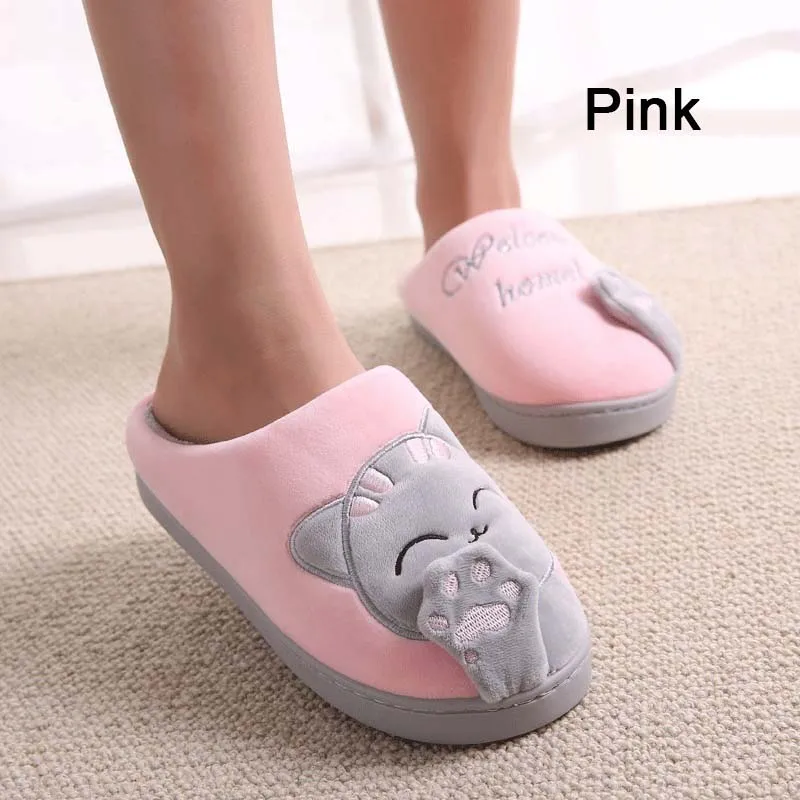 Men and Women Winter Home Slippers Cartoon Cat Home Shoes Non-slip Soft Winter Warm Slippers Indoor Bedroom Couple Floor Shoes