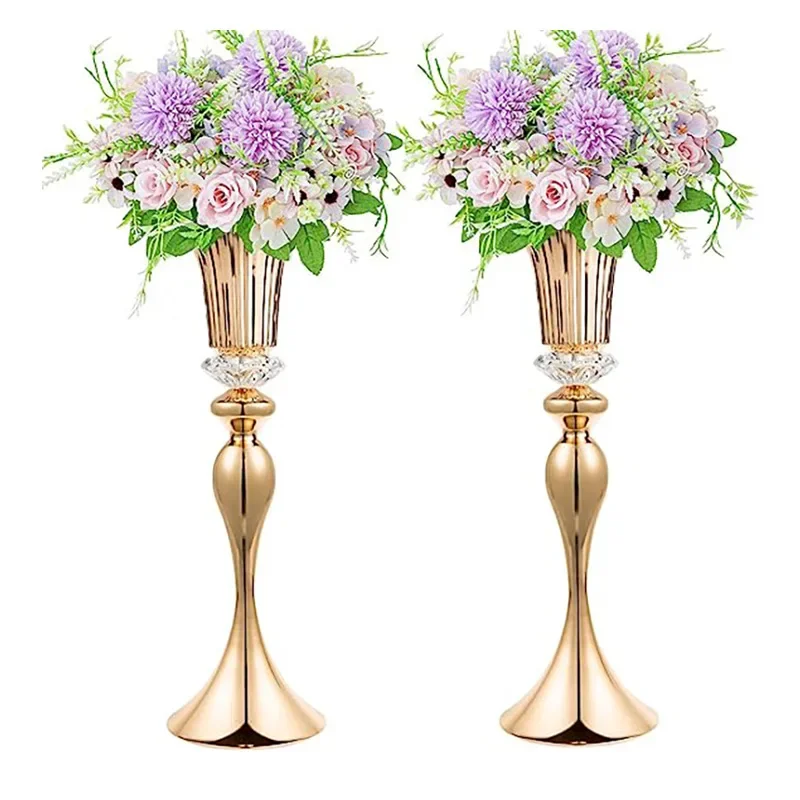 10pcs Luxury Crystal Floral Stand Display Flower Vessels Candle Holders Wedding Table Decoration Centerpieces Vase Crafts Props