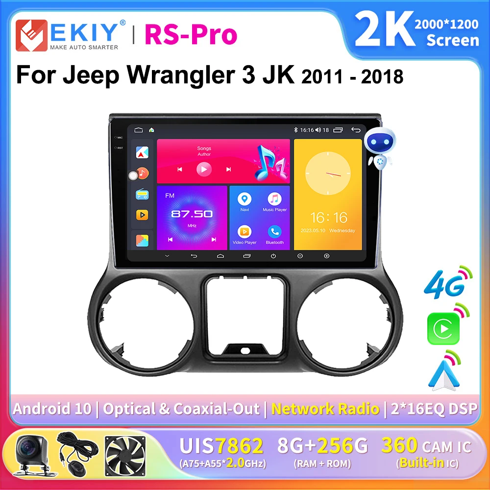 

EKIY 2K Screen CarPlay Car Radio For Jeep Wrangler 3 JK 2011-2018 Android Car Multimedia GPS Player Autoradio Navi Stereo 4G DSP