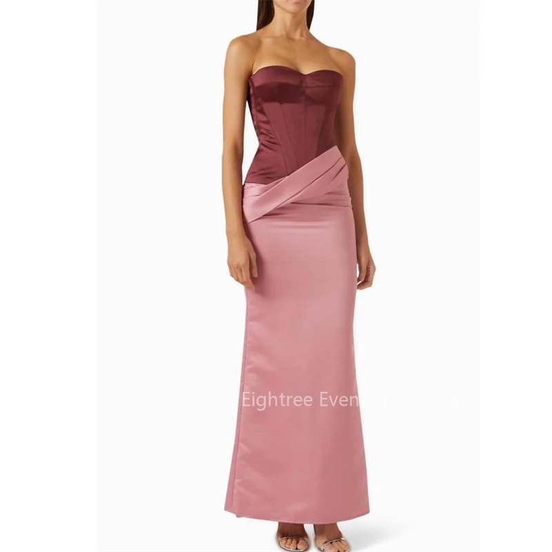 Eightree Pink Satin Evening Dresses Mermaid Sweetheart Vestidos Para Eventos Especiales Sleeveless Sexy Party Gown for Women