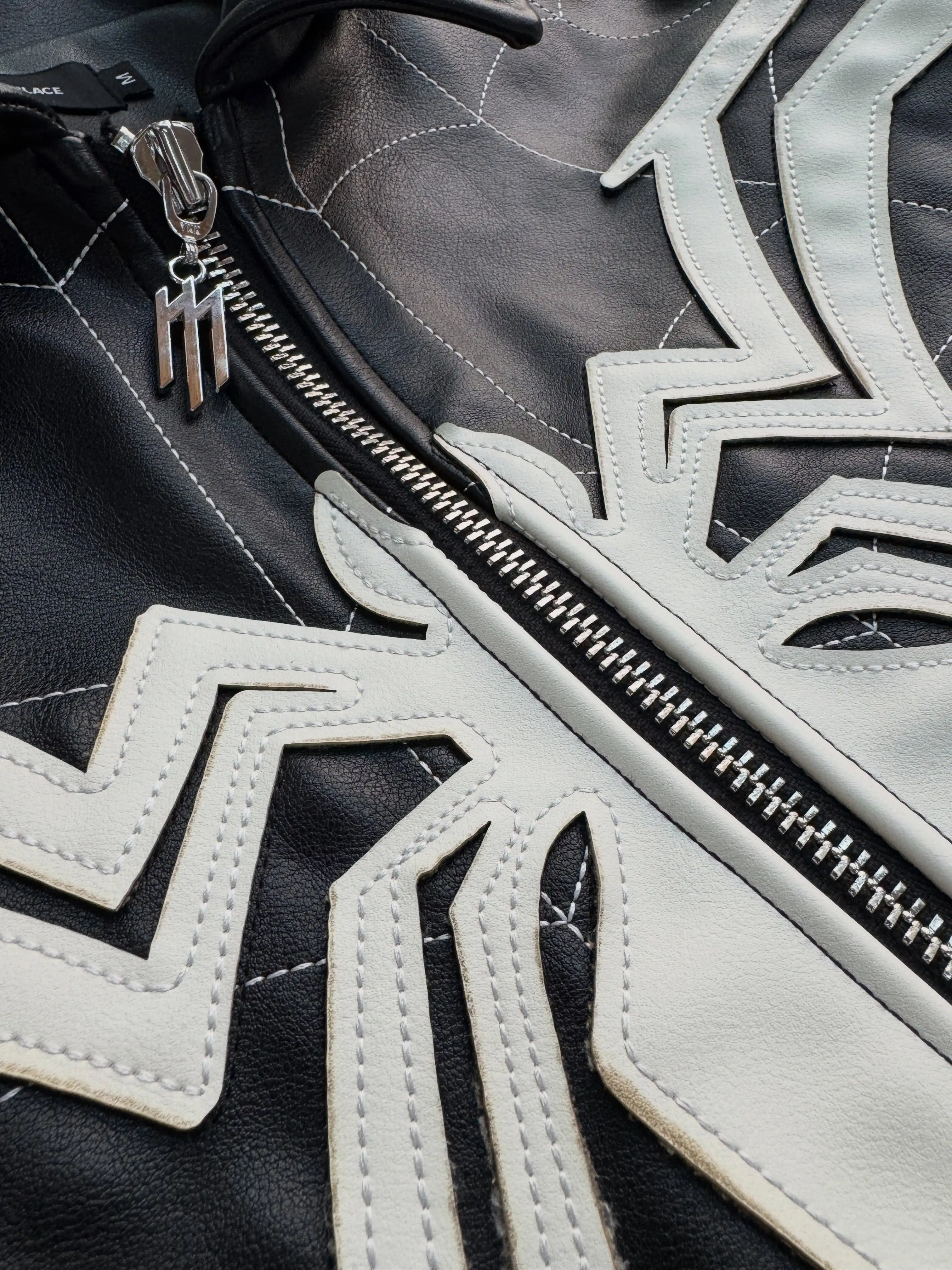American Vintage Spider Patchwork PU Leather Jacket Loose Zipper Jacket Men All Embroidered Lapel Y2k Fashion Jacket Denim Coat