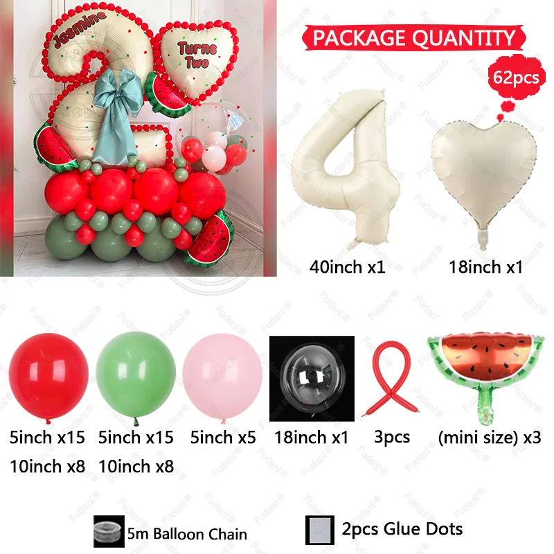 62 قطعة من فيلم البطيخ الصيفي 40 بوصة كريمي أبيض من الألومنيوم مجموعة رقمية لتزيين حفلات أعياد الميلاد مستلزمات هدايا استحمام الطفل #6