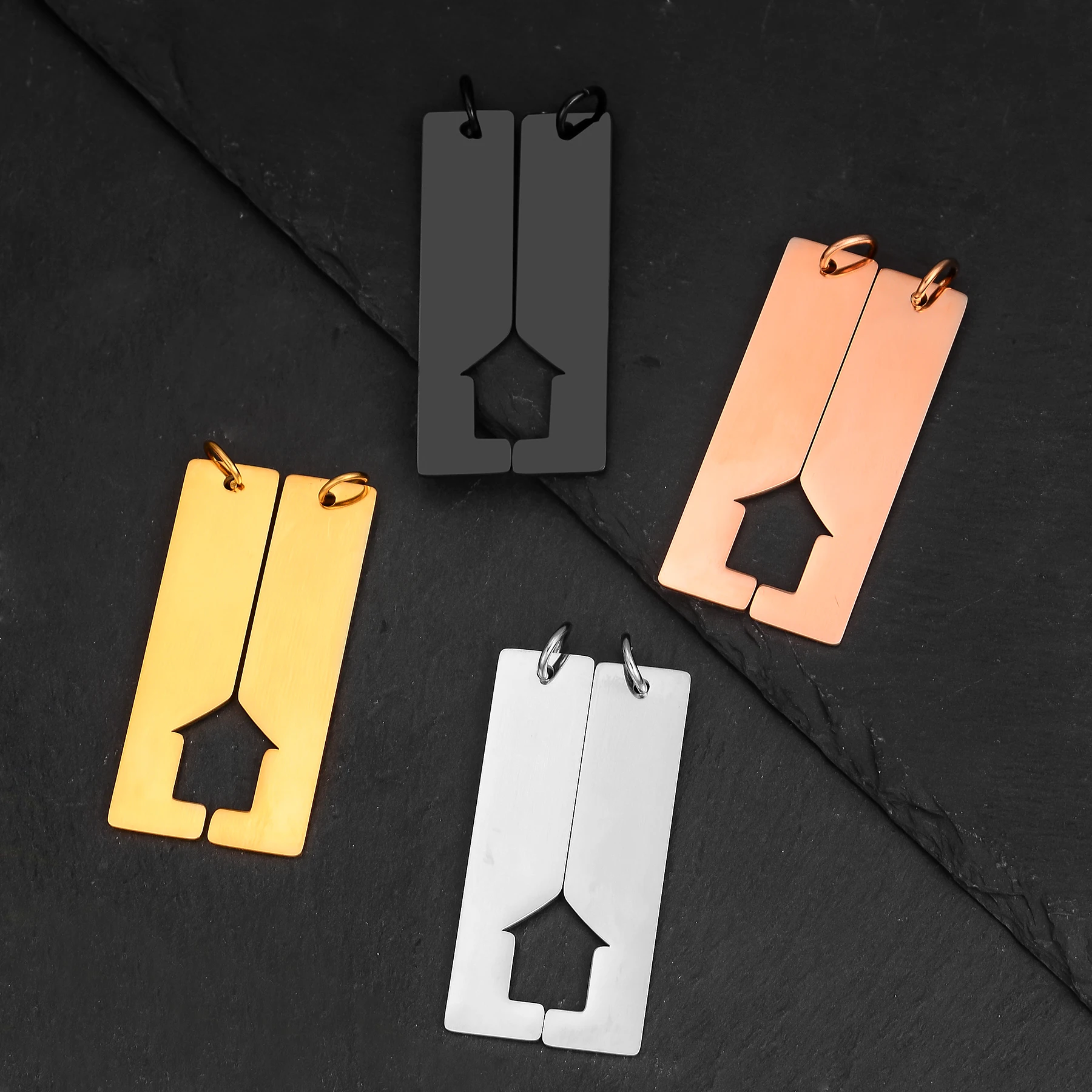 

10Pairs High Quality Stainless Steel Splicing House Couple Pendant ID Dog Tag Rectangle for Making DIY Necklace Keychain Jewelry