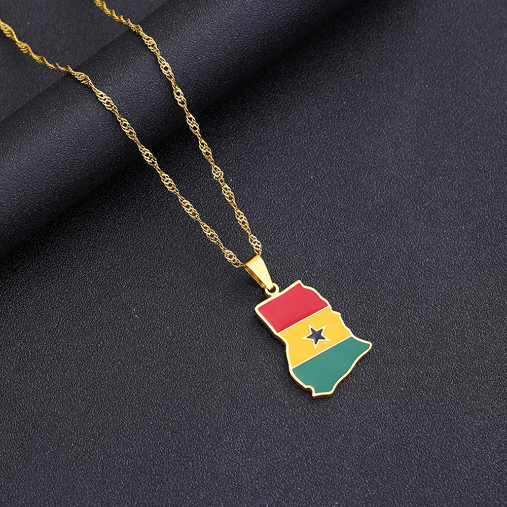 Colar de pingente de aço inoxidável para homens e mulheres, joalheria, República de Gana, bandeira do mapa, africano, moda