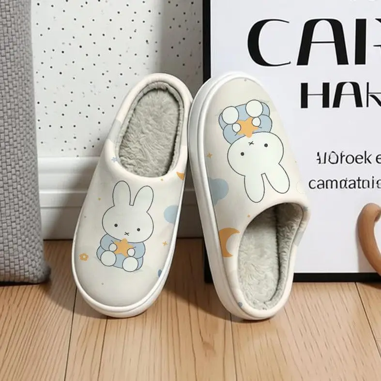 Miffy Cartoon Niedliche Bedruckte Fleece-Verstärkte Baumwoll-Hausschuhe Kreativer Kawaii-Stil Süßer Mädchen-Stil Unisex Rutschfeste Warme Hausschuhe – Detail 4