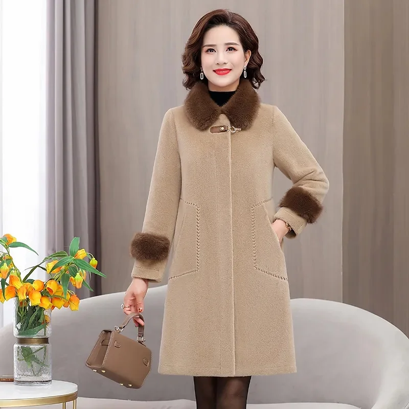 2023New Outwear Middle-Aged Elderly Women Winter Mink Coat Autumn Winter Woolen Jacket Mother Thickened Fur Coat Female Tide Top