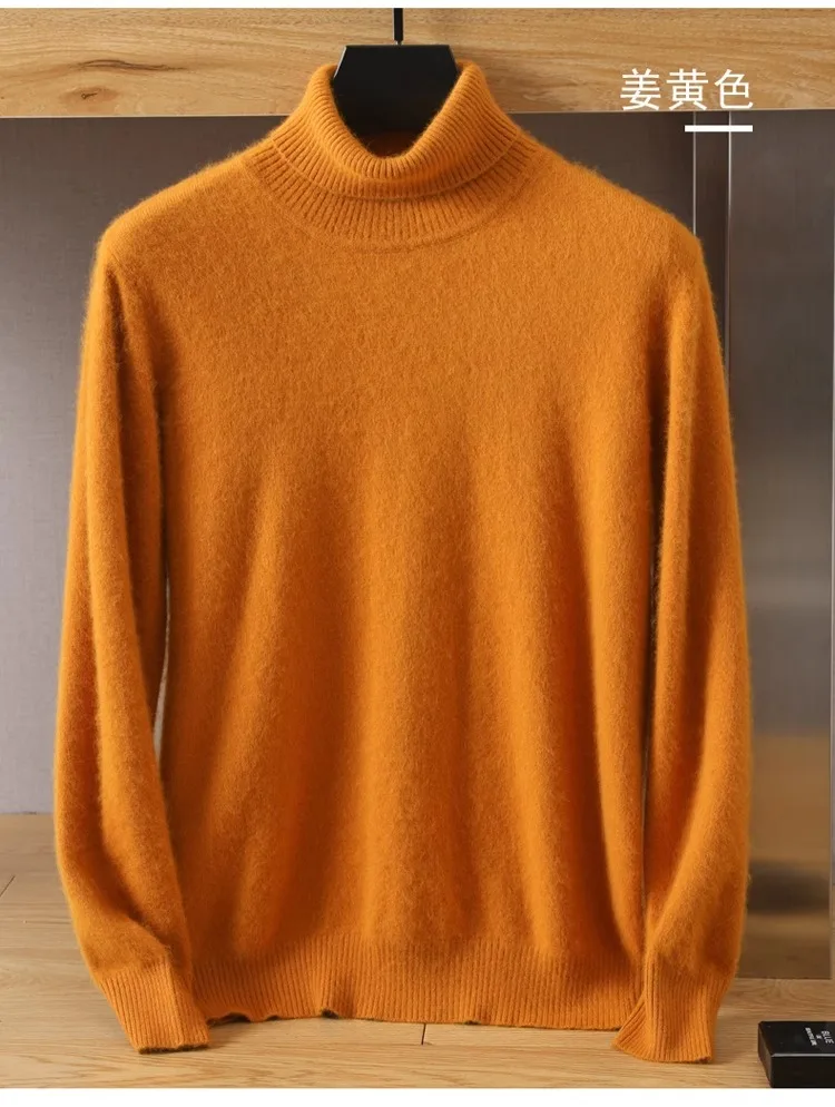 Herren-Pullover aus 100 % reinem Nerz-Samt-Kaschmir mit hohem Revers, gestrickt, für den Winter, neue Oberteile, langärmelige High-End-Pullover – Detail 14