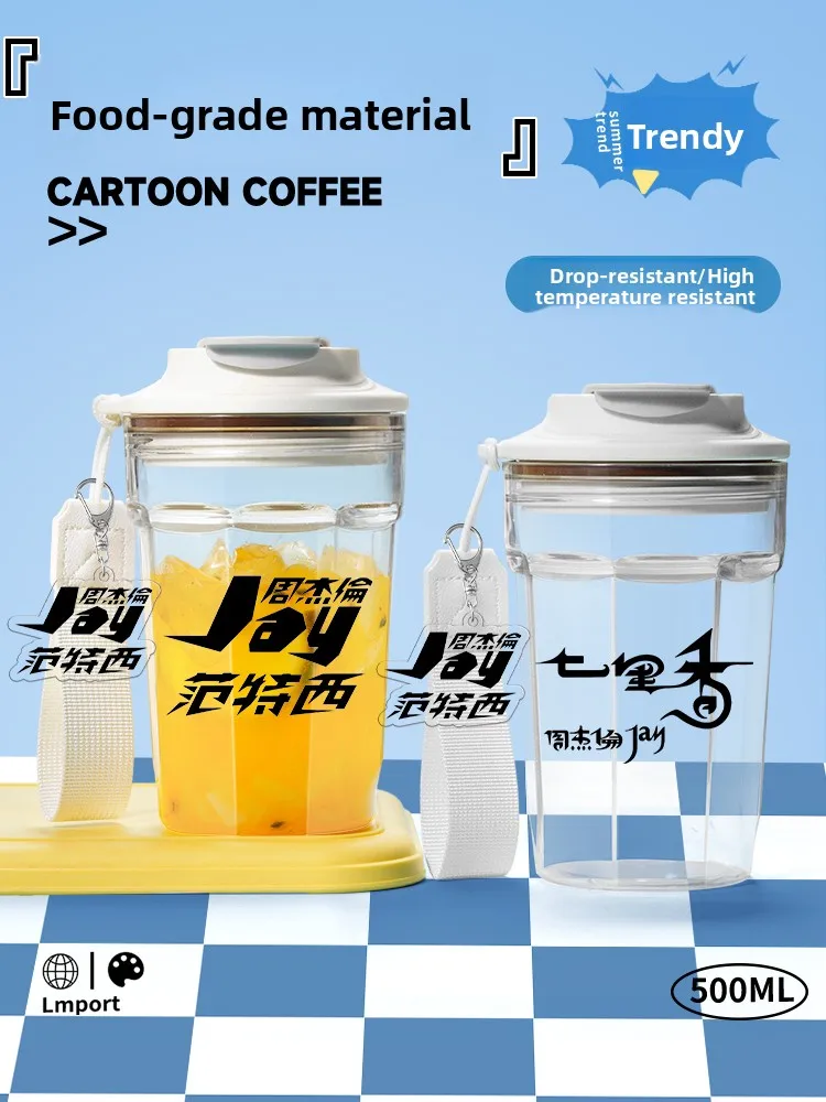 

Jay Chou High Capaci Transparent Water Cup for Men And Women Large Coffee Cup Cartoon Sle with Handle Beverage Container