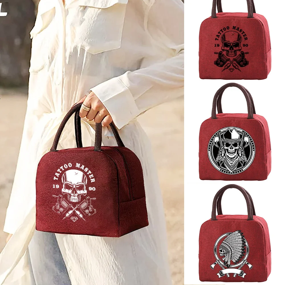 Lunch Bag Insulated Thermal Skull Print Breakfast Box Bags Women Portable Hand Pack Picnic Travel Products Food Storage Handbag