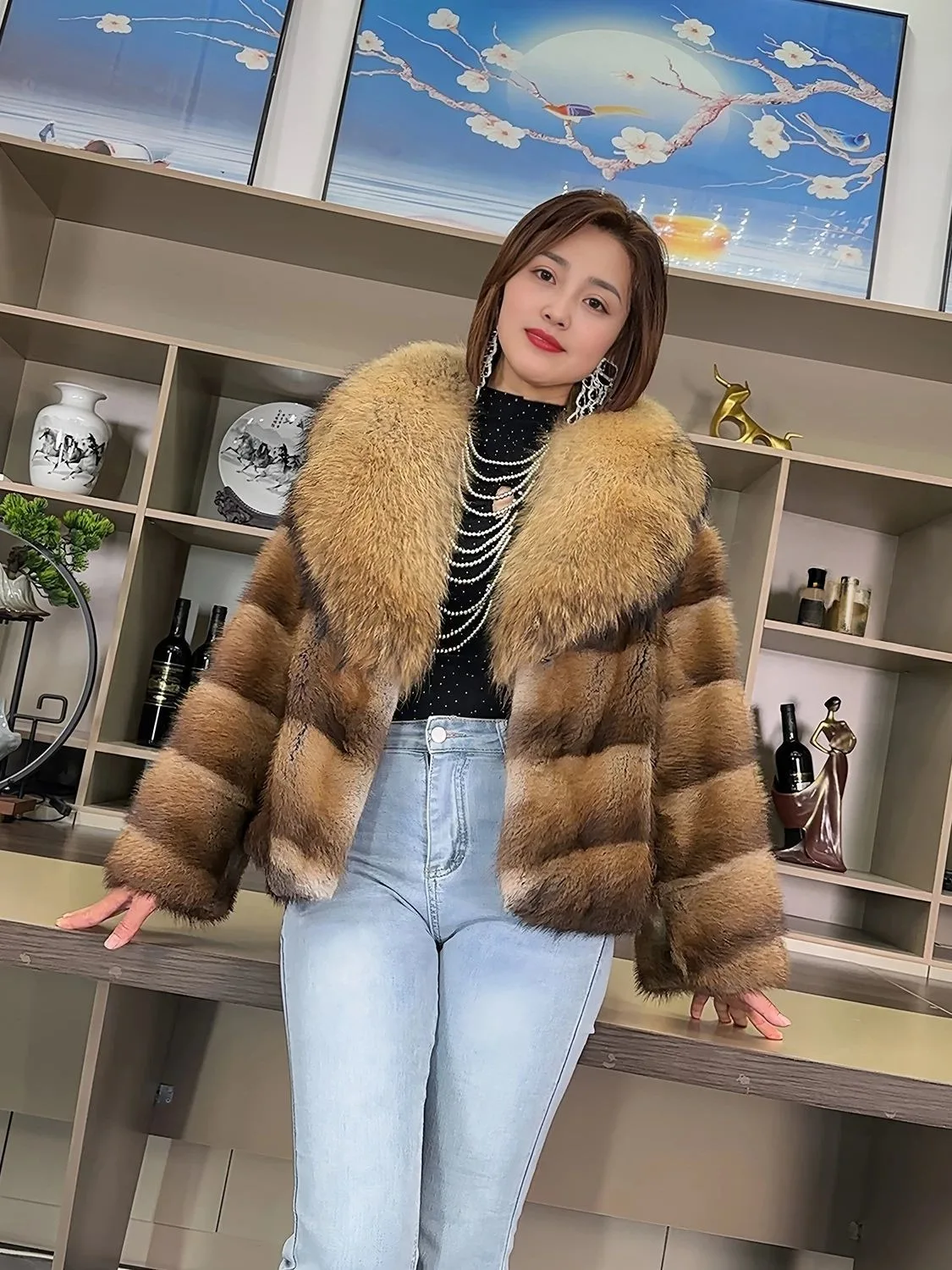 2026 Hot Selling High Quality Real Mink Fur Coat leopard Raccoon Fur Collar New Women Luxury Mink Fur Winter Coat