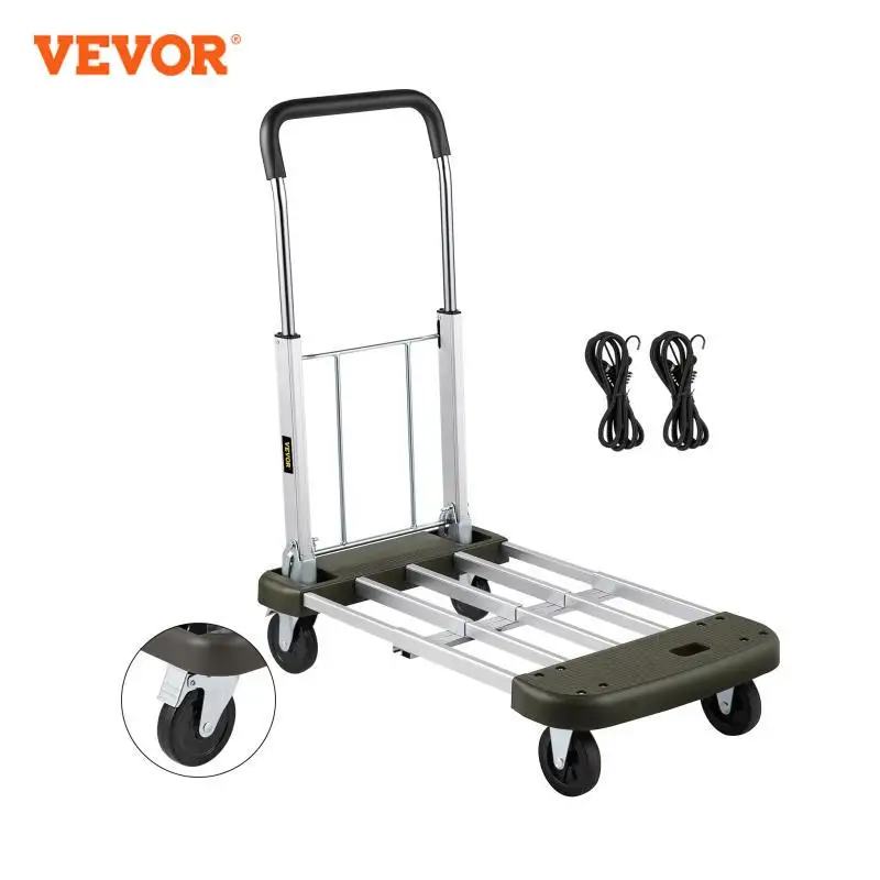 VEVOR Folding Hand Truck Dolly Cart 330lbs Capacity Solid Construction Aluminum Alloy Heavy Duty Luggage Truck with 4 Wheels 