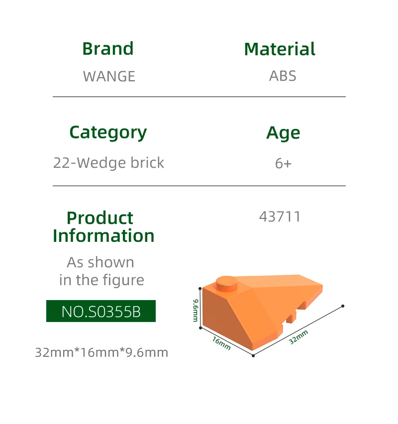 Wange74Pcs/lot 43711 Right Wedge Sloped 4x3 Triple Building Blocks MOC Accessories Compatible With Bricks Children Toys Gift Bo