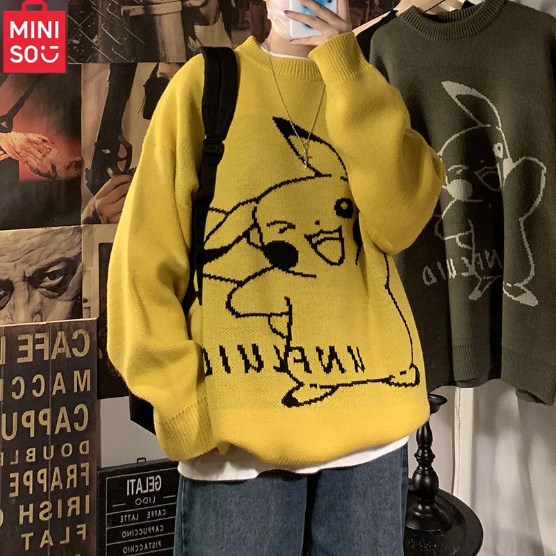 

MINISO sweater jacket cartoon anime color blocking trend hip-hop loose pullover knit sweater