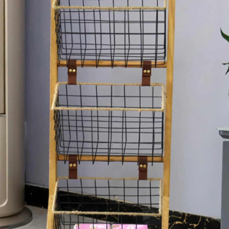 

Floor-Standing Multi-Layer Storage Rack, Home Living Room Kitchen Organizer, Country Style Books and Toys Display Shelf