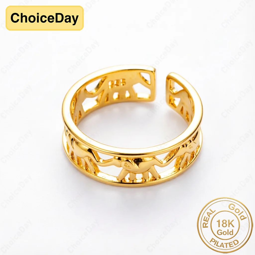 18K Gold Plated Delicate Openwork Elephant Ring, Fashionable Engagement Party Gift Jewelry for Women
