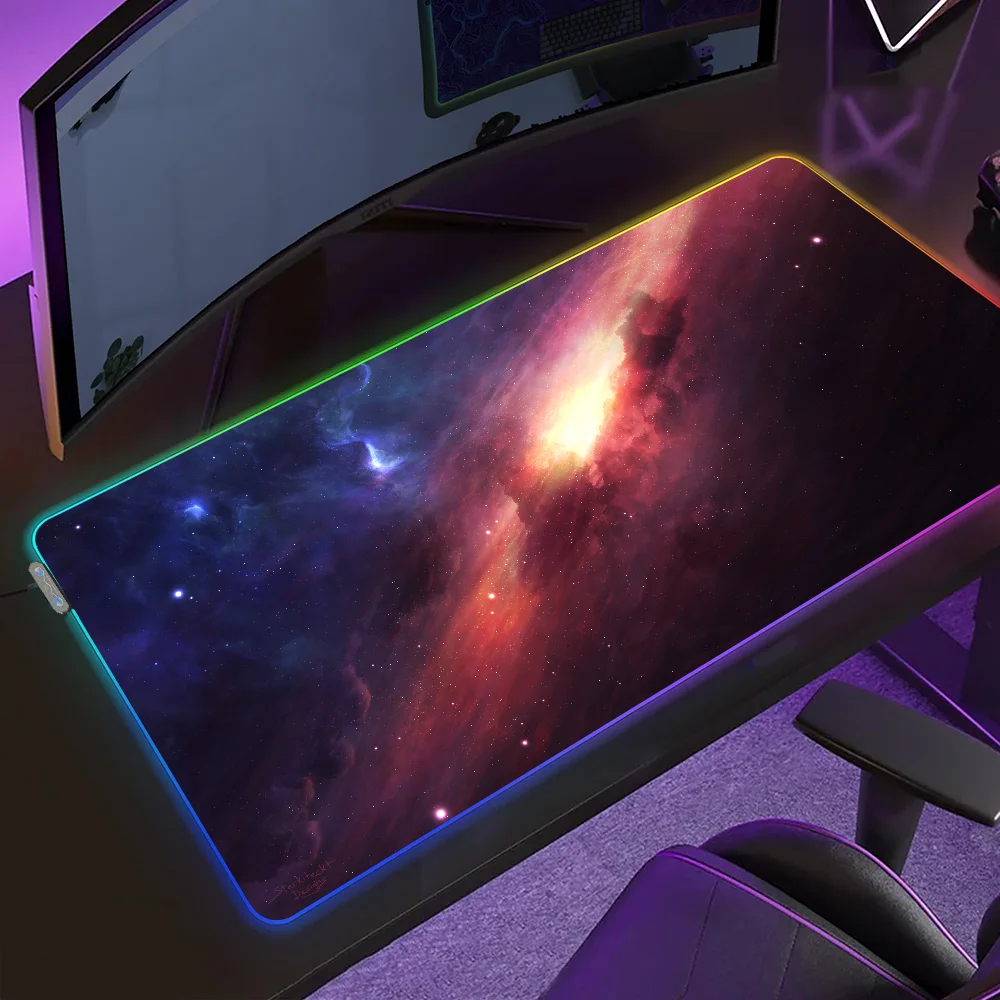 Universe Galaxy Nebula Space Mouse Pad Gaming MousePad LED Table Pads Micro USB Backlit Rubber RGB Desk Mats Desktop XXL