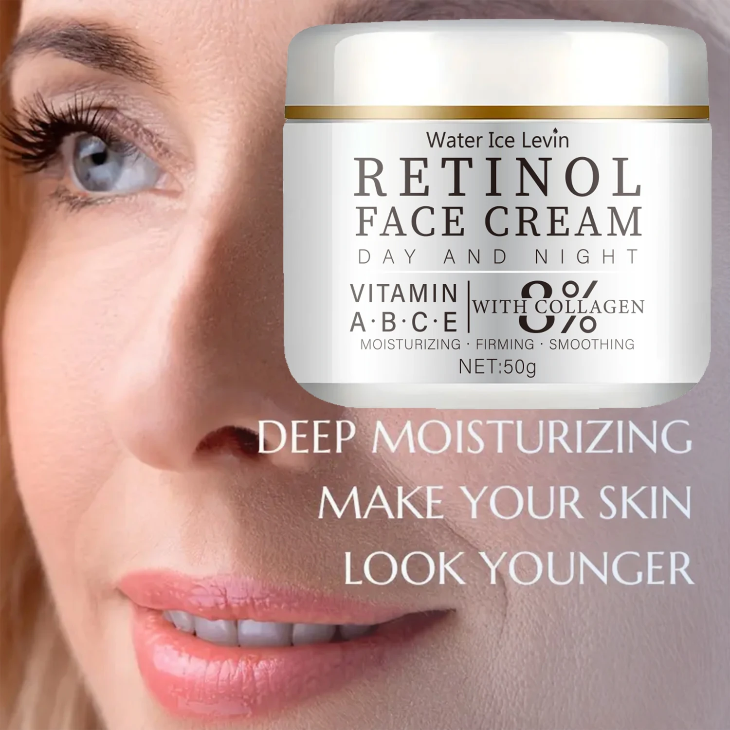 Retinol Face Cream. Vitamins A B C E Collagen. Moisturizing Firming Smoothing Skin Texture. Day Night Formula. 50g.
