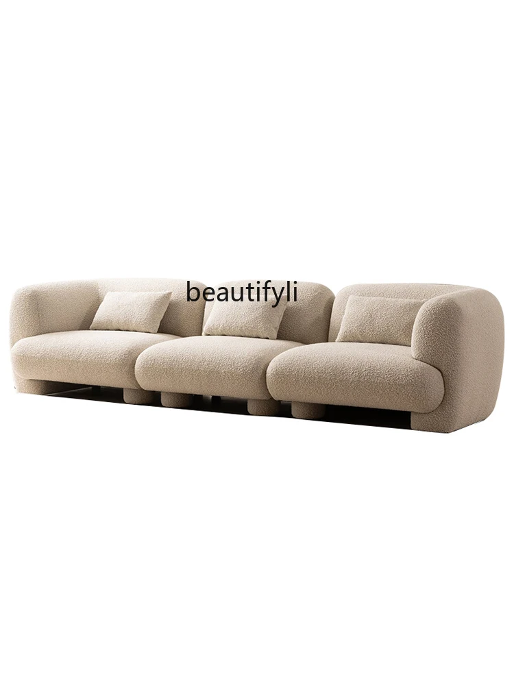 

Nordic Simple Small Apartment Living Room Lambswool Sofa Modern Cream Style Double Three Seats Fabric Sofa