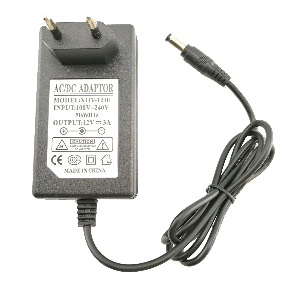 AC 100V-240V DC Charger Adapter Camera Power Supply 12V 3A Converter 5.5mm*2.5MM US EU Plug Transformer for CCTV LED Strip Lamp