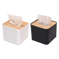 Home Tissue Paper Dispenser White Tissue Box Napkin Containers With Wood Cover Smooth Wooden Facial Tissue Container