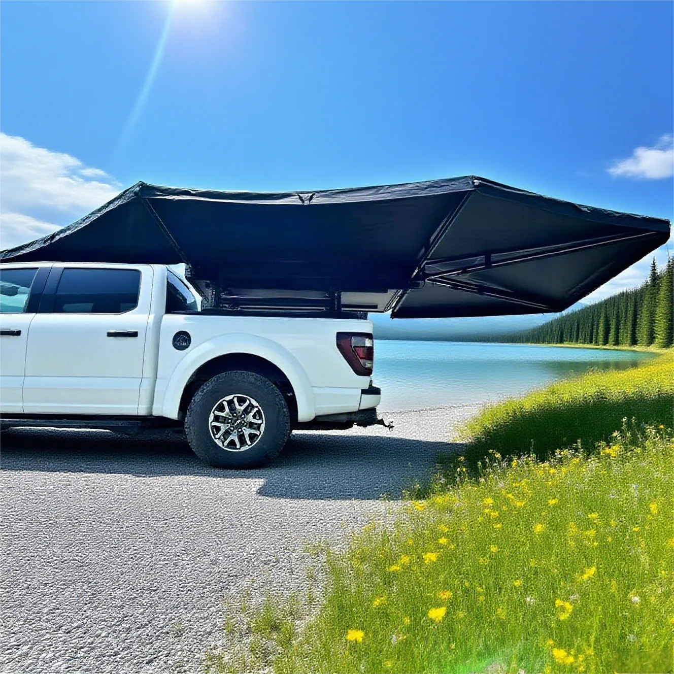 

Freestanding 270 Awning with Instant Set-Up Easy Storage Large Space 6-8 Person Sunshade Waterproof 600D for 4WD Outdoor Camping