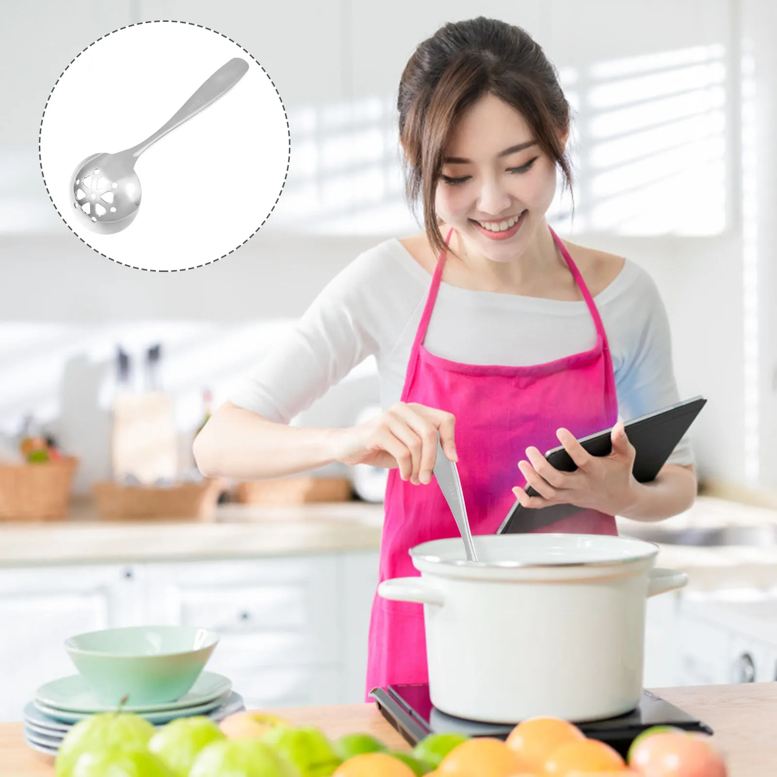 

1pc Stainless Steel Skimmer Spoon Food Strainer Hot Pot Spoon Kitchen Gadget Filtering Ladle Mesh Strainer Safe Family