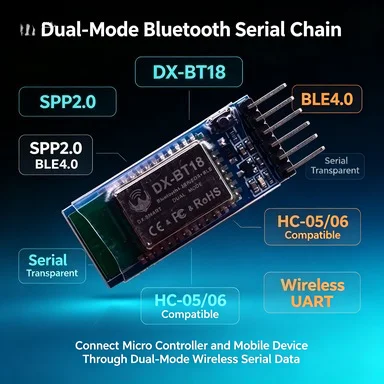 1Pcs DX-BT18 Dual-Mode Bluetooth Serial Module, SPP2.0 BLE4.0 Transparent, HC-05/06 Compatible