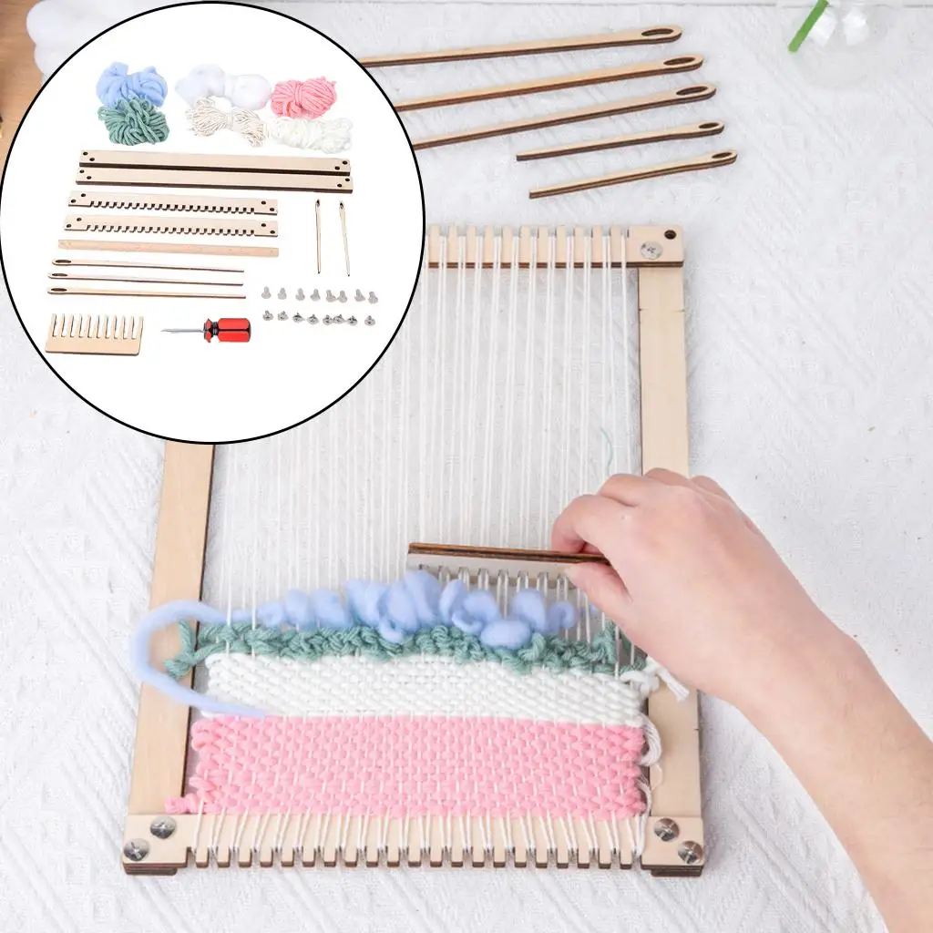 Wooden Weaving Loom Kit with Weaving Needle Tapestry Looms Multi-Craft Knitting Loom for Beginners Weaver Accessories