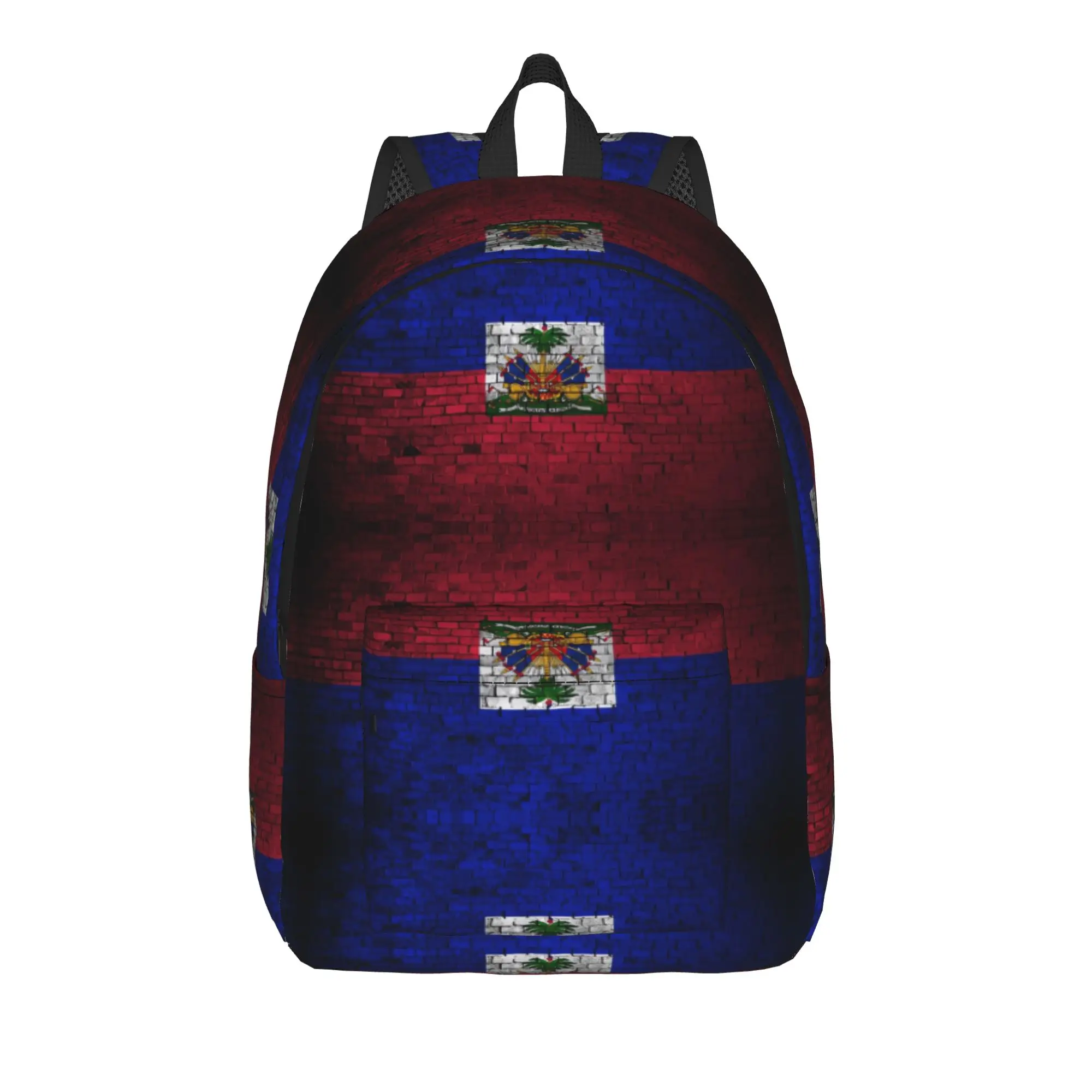 Vintage Brick Wall Haiti National Flag Backpack  Workout Backpacks Male Streetwear School Bags Colorful Soft Rucksack
