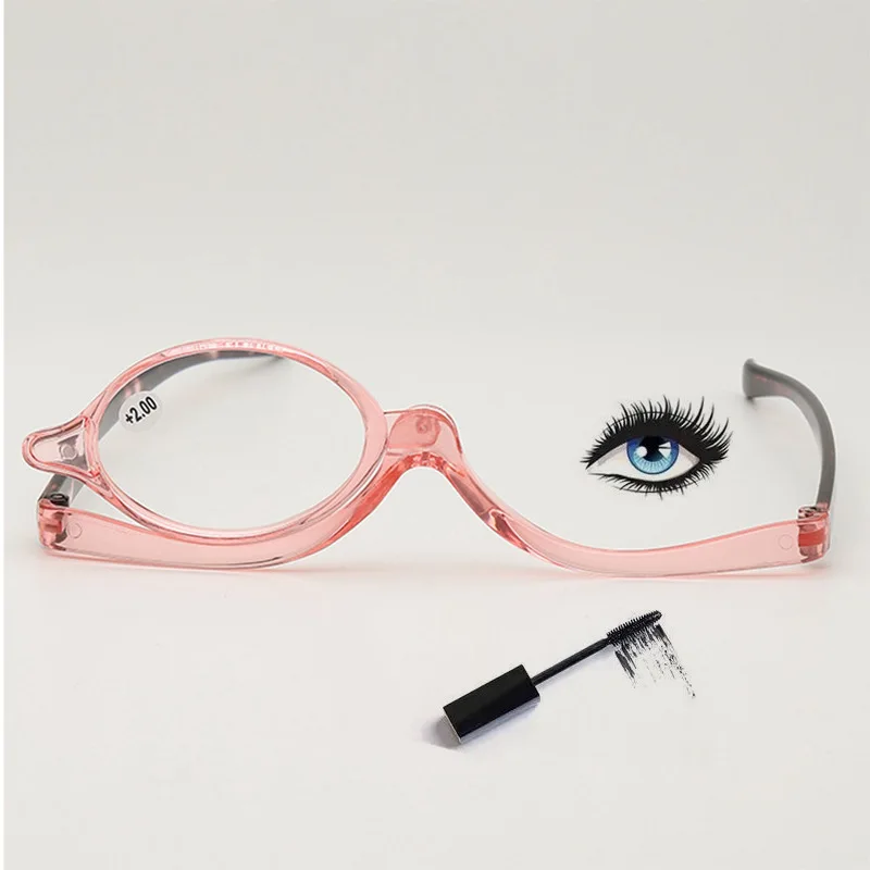 نظارات قراءة عصرية عالية الدقة، نظارات مرآة مكياج بإطار كامل بيضاوي مع غطاء قلاب، محمولة للنساء الصغرات وكبار السن #3