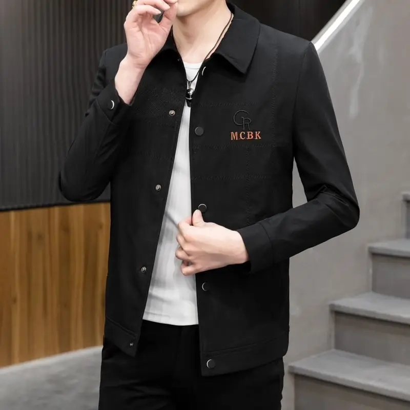 Fashion Lapel Button Spliced Letter Embroidery Coats Men's Clothing 2024 Autumn Winter New Loose Casual Tops England Jackets