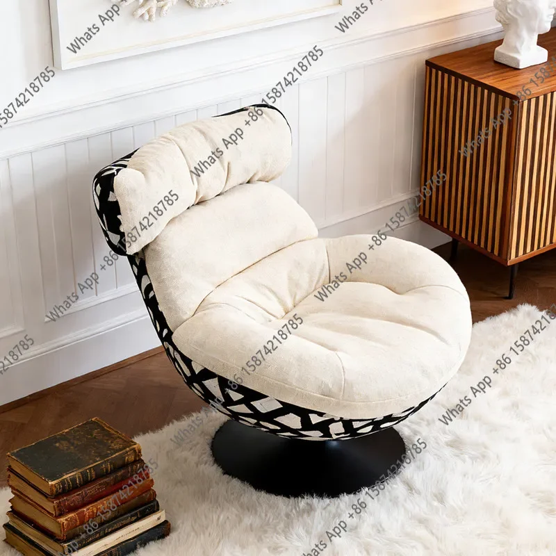 T64 French Retro Cream Wind Leisure Balcony Living Room Fluffy High-end Single Small Rotatable Sofa Chair