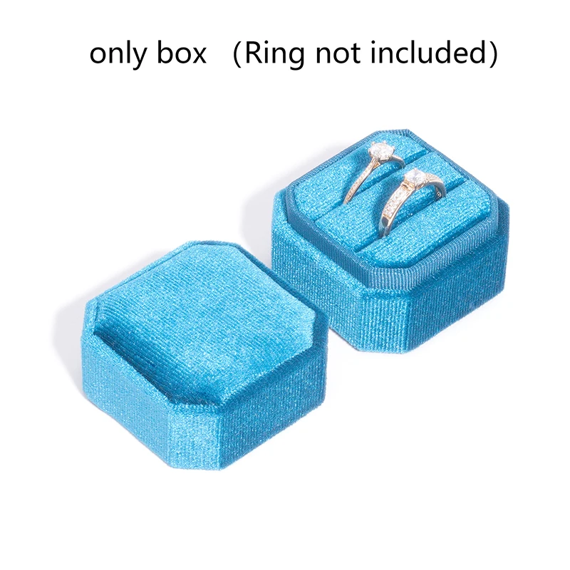 *1Pc Velvet Ring Box Double Ring Box With Detachable Lid 2Slots Octagon Ring Display Holder Case For Engagement Wedding Proposal