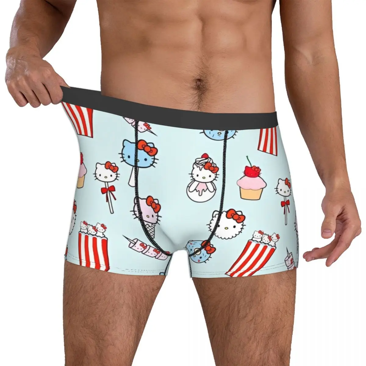 Custom Hello Kitty Ice Cream Boxer Shorts, Roupa interior engraçada, Cuecas de edredão aconchegante, Donut Boxers Acessórios